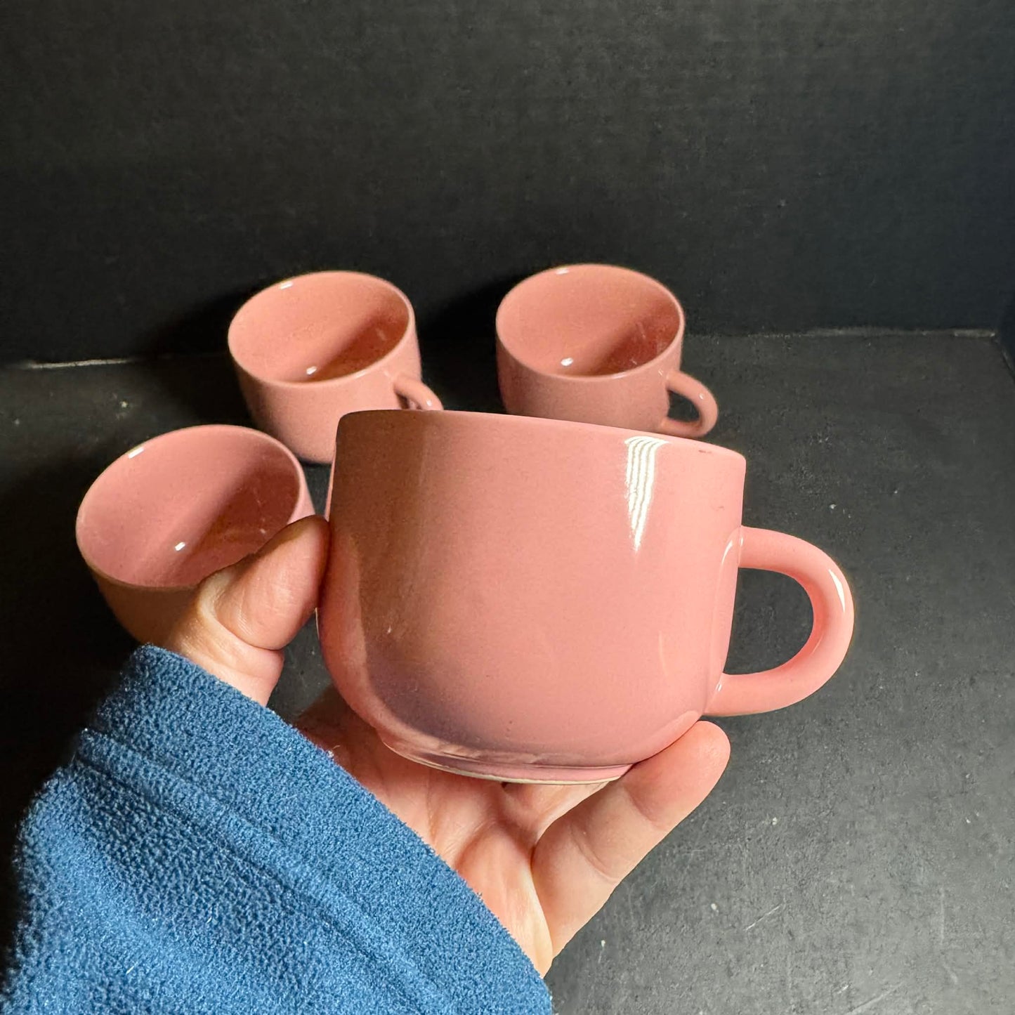 Four Elegant Coral/Pink Newcor Stoneware Coffee Mug Set [Item 0275]