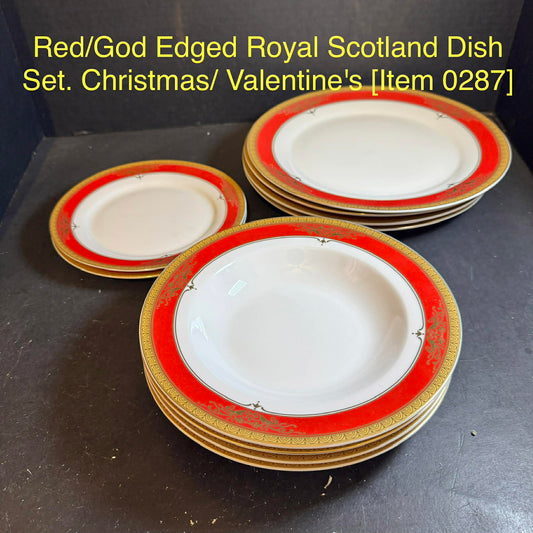 Red/God Edged Royal Scotland Dish Set. Christmas/ Valentine's [Item 0287]