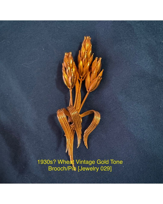 1930s? Wheat Vintage Gold Tone Brooch/Pin [Jewelry 029]