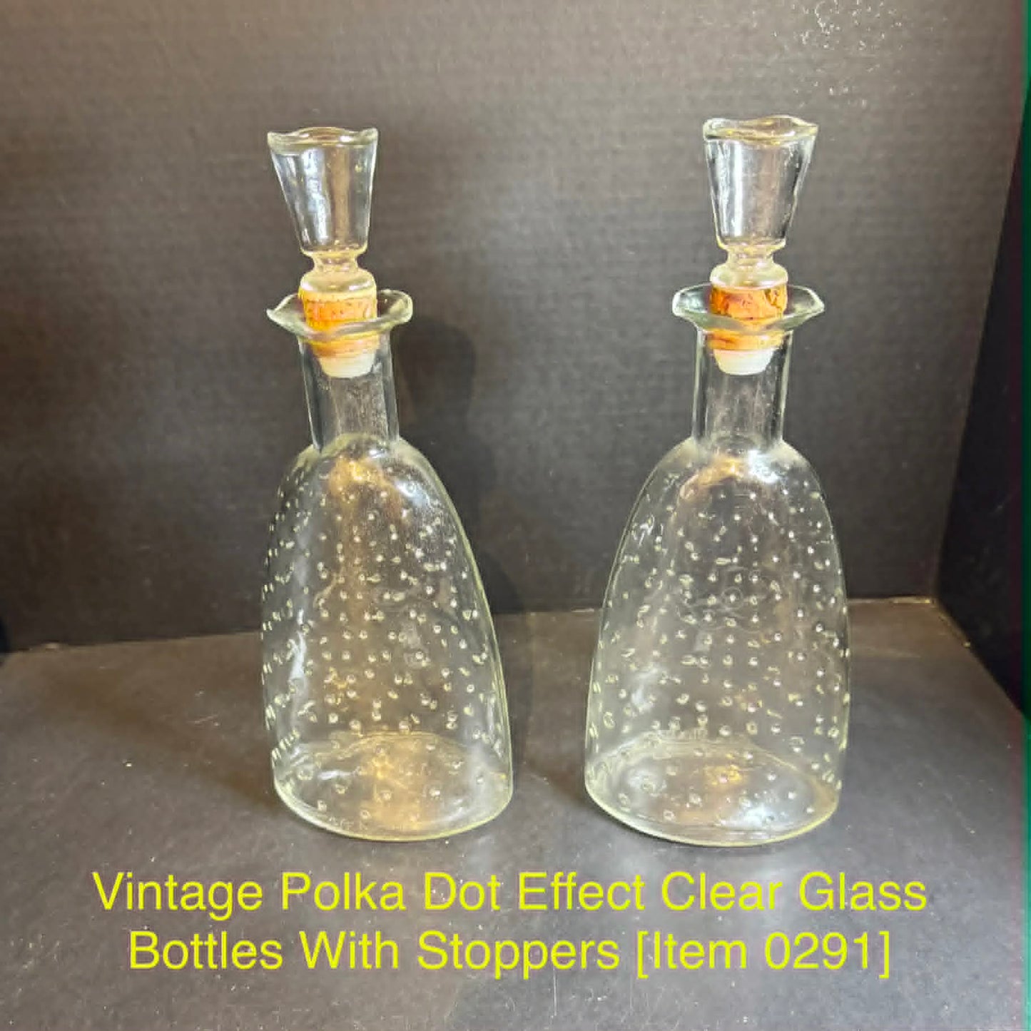 Vintage Polka Dot Effect Clear Glass Bottles With Stoppers [Item 0291]