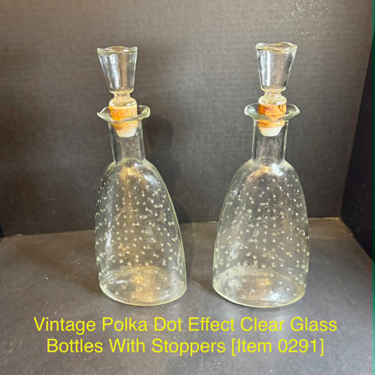 Vintage Polka Dot Effect Clear Glass Bottles With Stoppers [Item 0291]