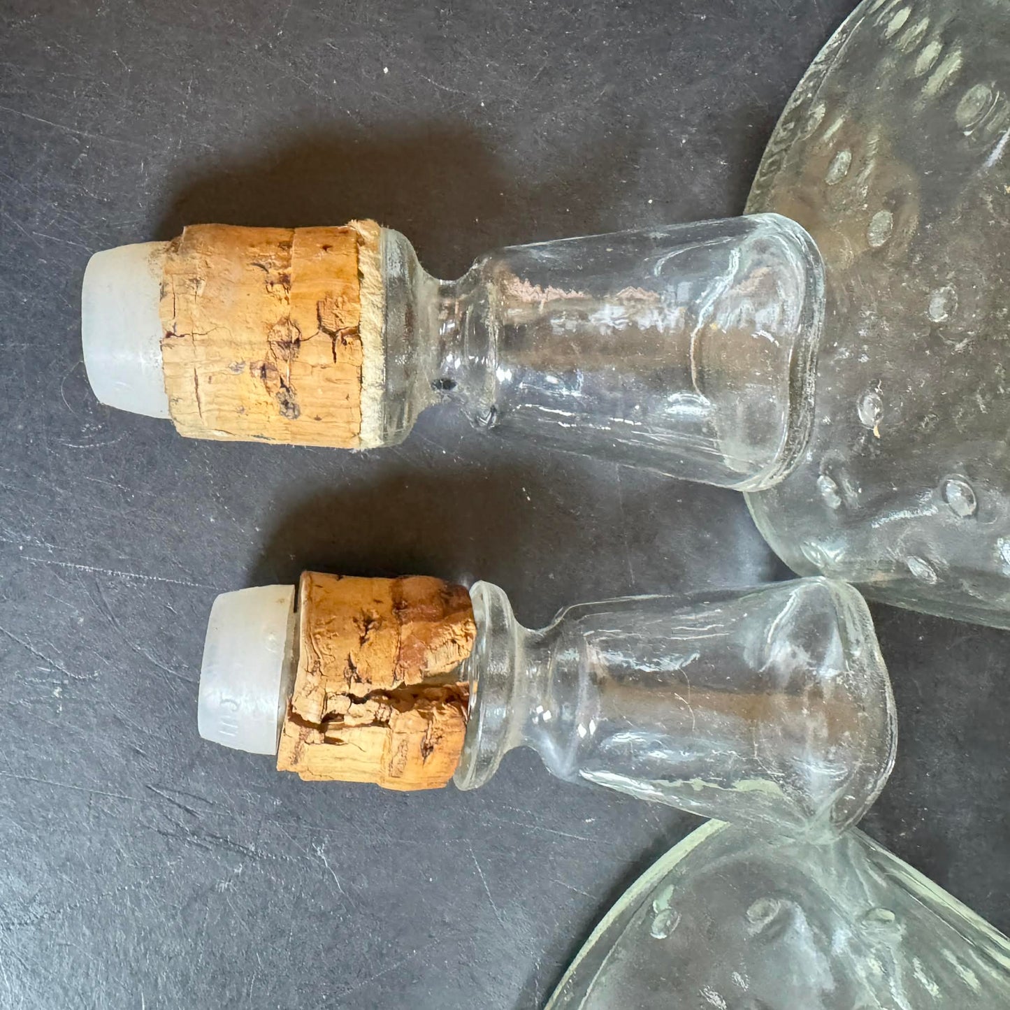 Vintage Polka Dot Effect Clear Glass Bottles With Stoppers [Item 0291]