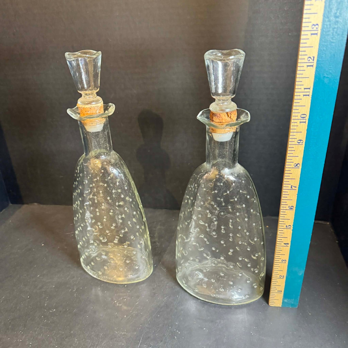Vintage Polka Dot Effect Clear Glass Bottles With Stoppers [Item 0291]