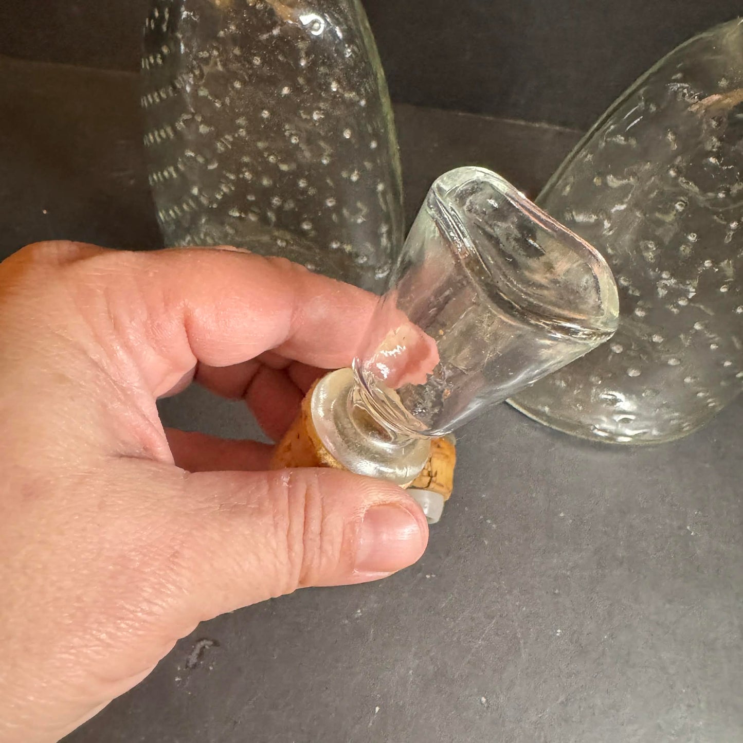 Vintage Polka Dot Effect Clear Glass Bottles With Stoppers [Item 0291]