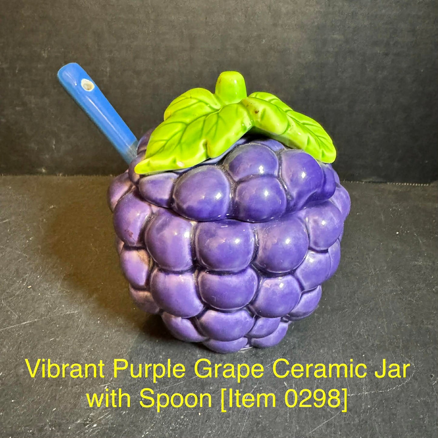 Vibrant Purple Grape Ceramic Jar with Spoon [Item 0298]