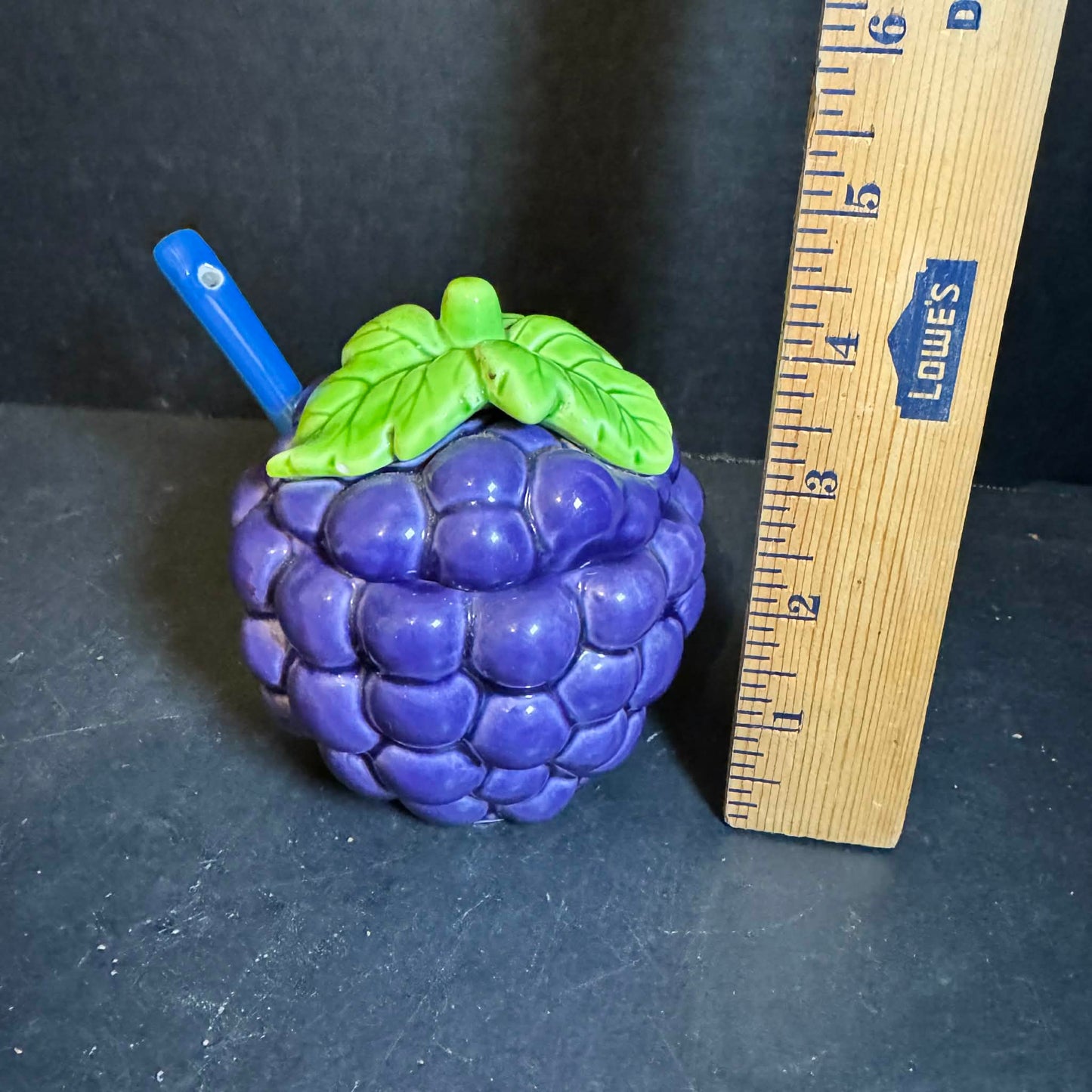 Vibrant Purple Grape Ceramic Jar with Spoon [Item 0298]