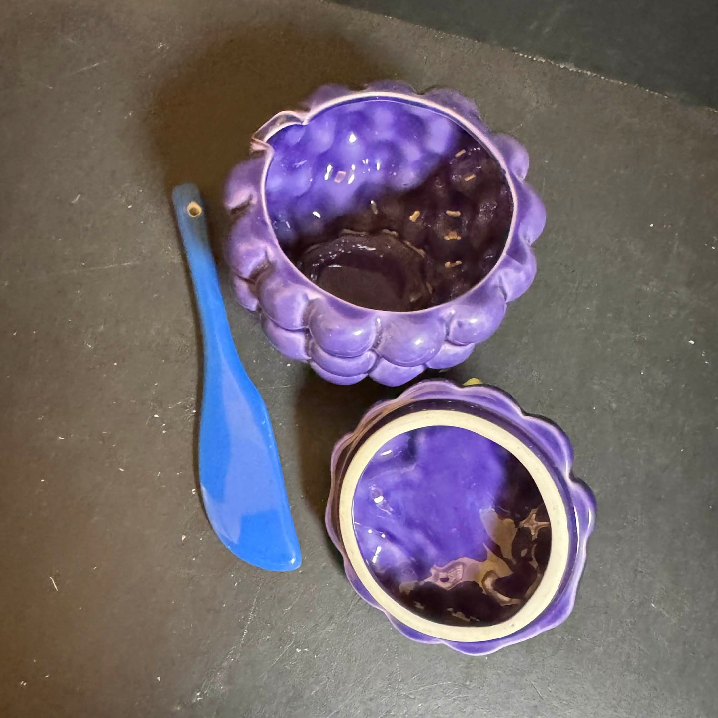 Vibrant Purple Grape Ceramic Jar with Spoon [Item 0298]