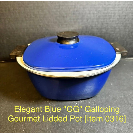 Elegant Blue "GG" Galloping Gourmet Lidded Pot [Item 0316]