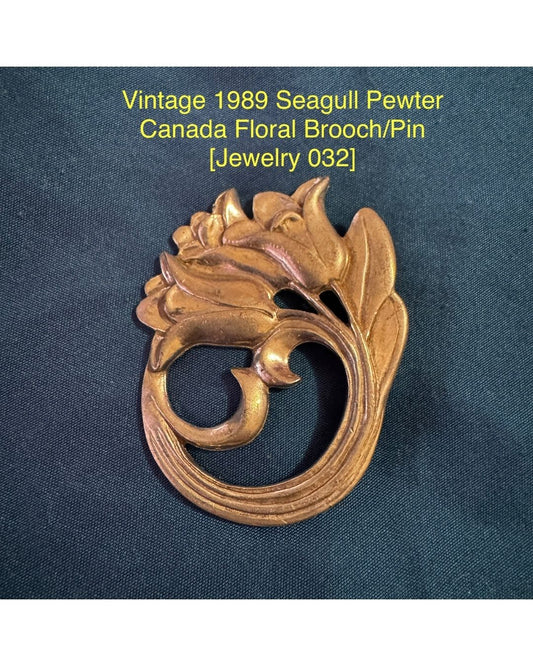 Vintage 1989 Seagull Pewter Canada Floral Brooch/Pin [Jewelry 032]
