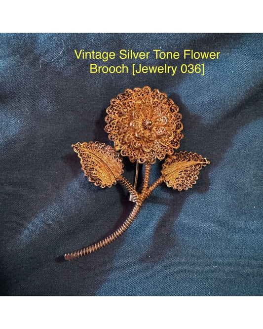 Vintage Silver Tone Flower Brooch [Jewelry 036]