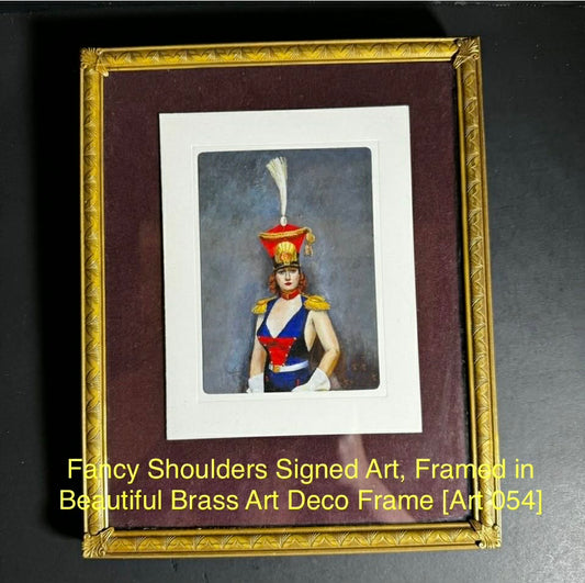 Fancy Shoulders Signed Art, Framed in Beautiful Brass Art Deco Frame [Art 054]