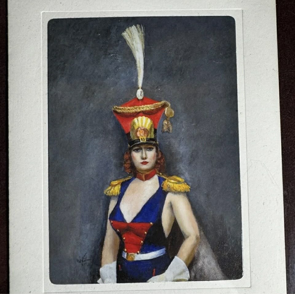 Fancy Shoulders Signed Art, Framed in Beautiful Brass Art Deco Frame [Art 054]