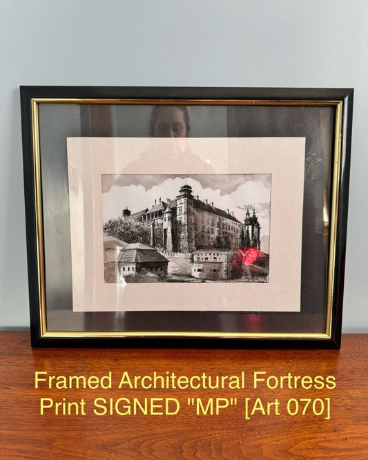 Framed Architectural Fortress Print SIGNED "MP" [Art 070]