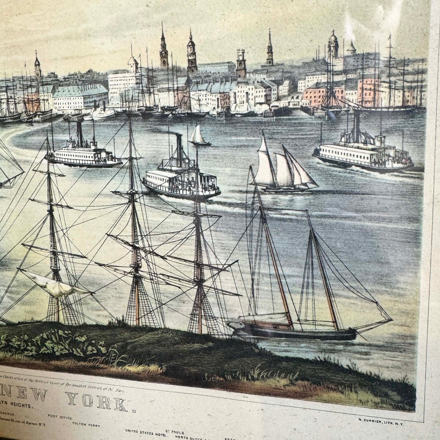 Framed Courier and Ives New York Harbor Art Print [Art 072]