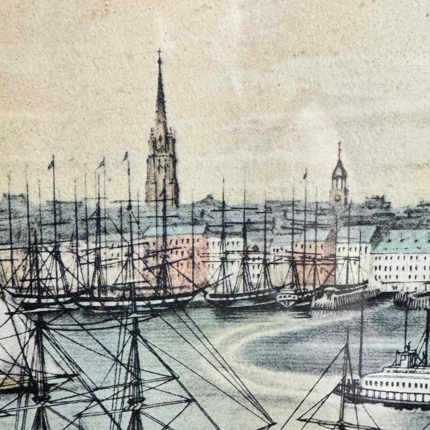Framed Courier and Ives New York Harbor Art Print [Art 072]