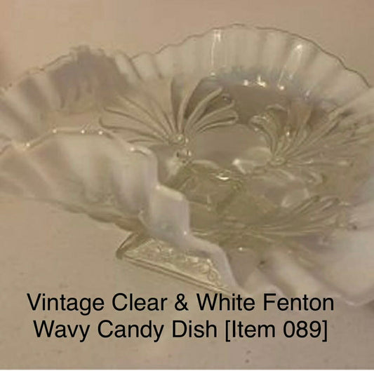 Vintage Clear & White Fenton Wavy Candy Dish [Item 089]