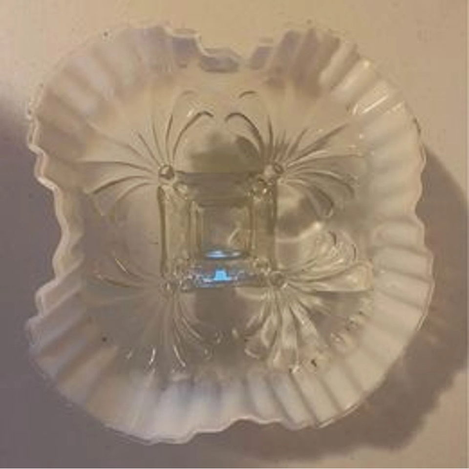 Vintage Clear & White Fenton Wavy Candy Dish [Item 089]