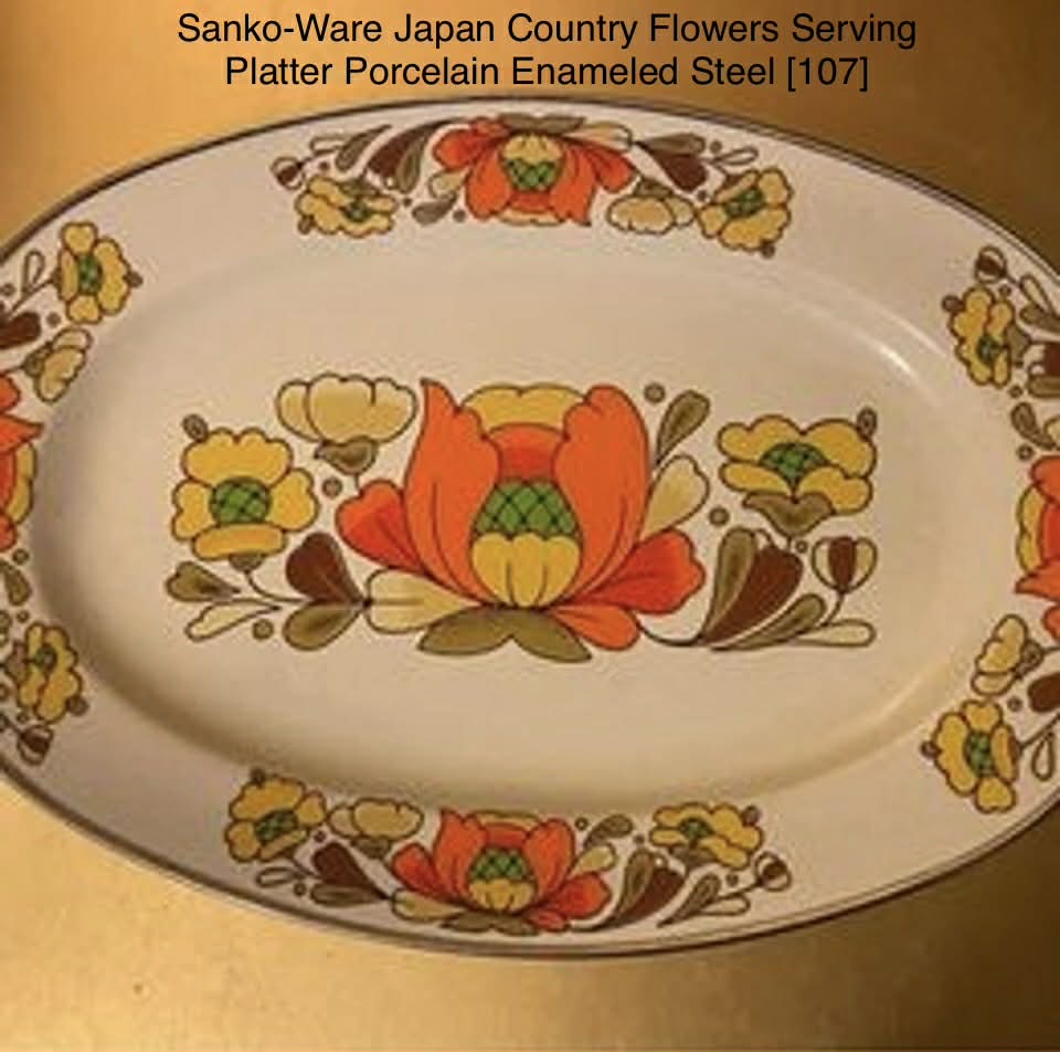 Sanko-Ware Japan Country Flowers Serving Platter Porcelain Enameled Steel [107]