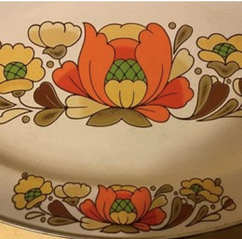 Sanko-Ware Japan Country Flowers Serving Platter Porcelain Enameled Steel [107]