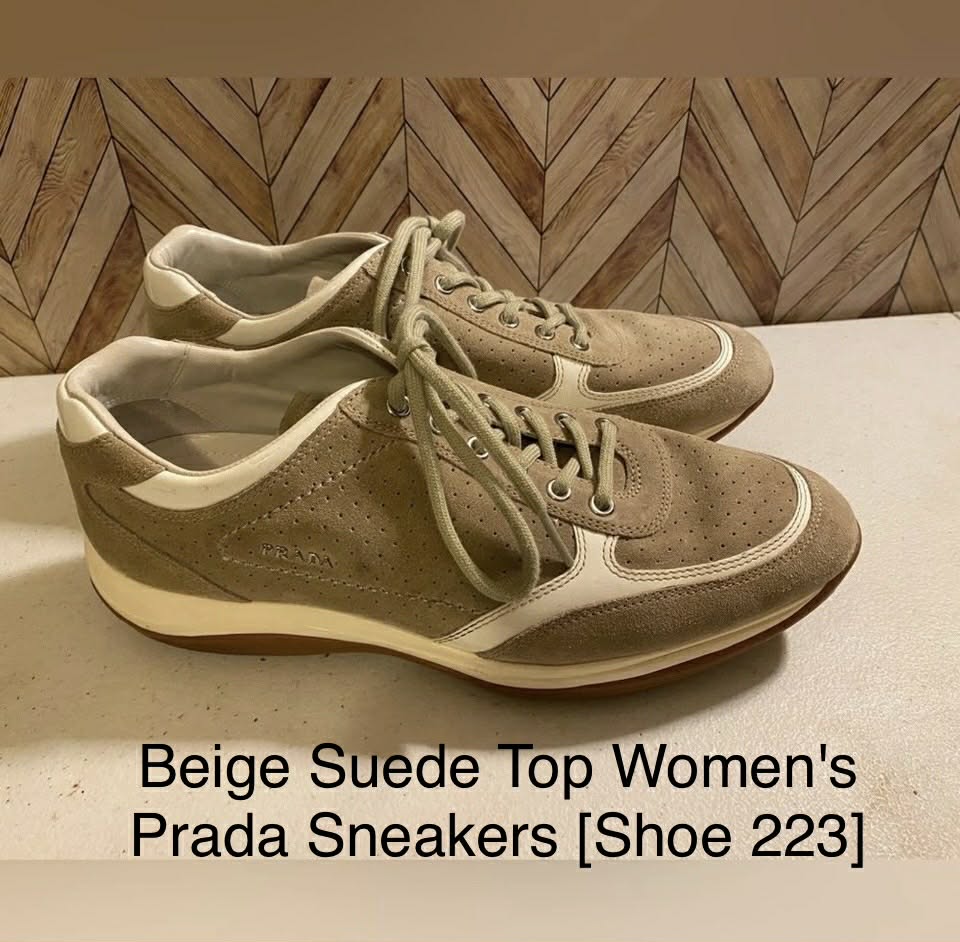 Beige Suede Top Women's Prada Sneakers [Shoe 223]