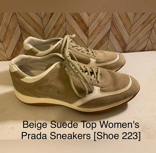 Beige Suede Top Women's Prada Sneakers [Shoe 223]