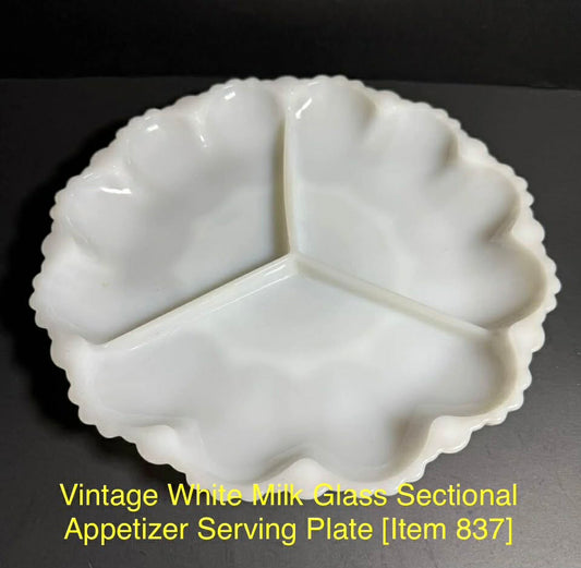 Vintage White Milk Glass Sectional Appetizer Serving Plate [Item 837]