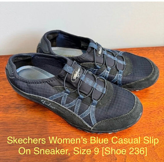 Skechers Women's Blue Casual Slip On Sneaker, Size 9 [Shoe 236]