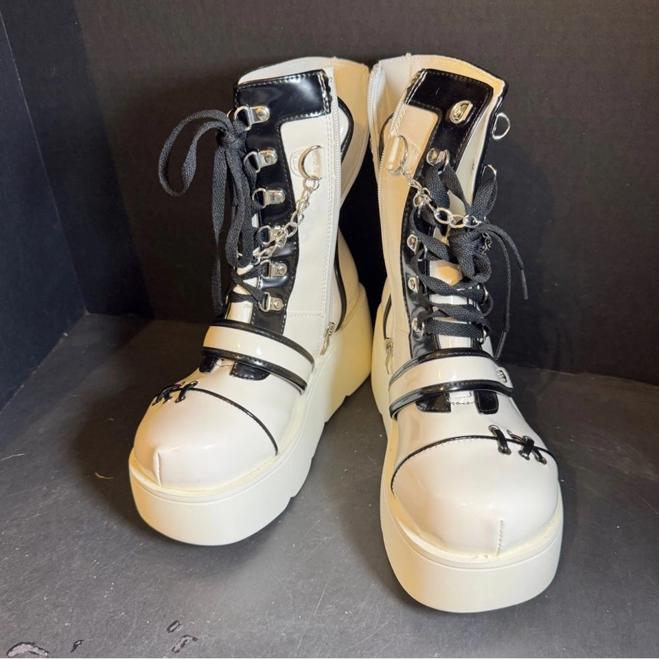Black, White Platform Boots - Punk, Rave, K-pop Demon Hunter Vibes [Shoe 243]