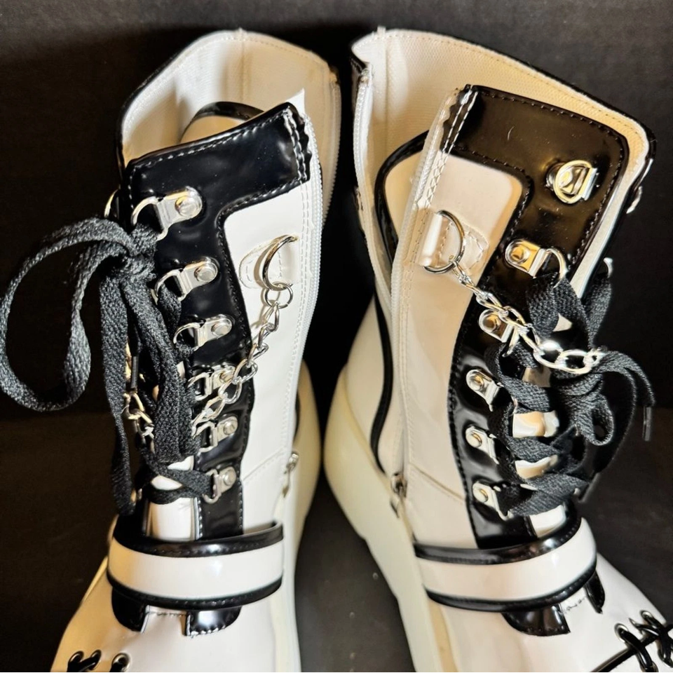 Black, White Platform Boots - Punk, Rave, K-pop Demon Hunter Vibes [Shoe 243]