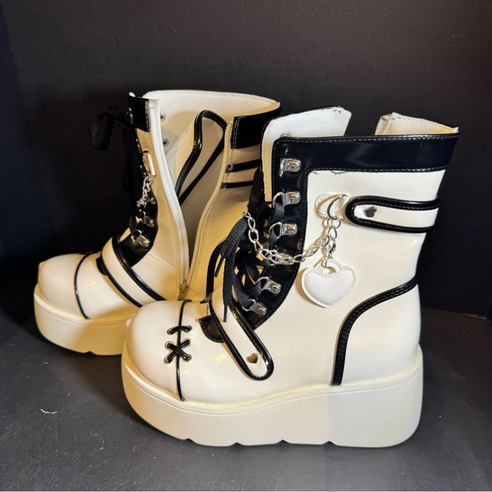 Black, White Platform Boots - Punk, Rave, K-pop Demon Hunter Vibes [Shoe 243]