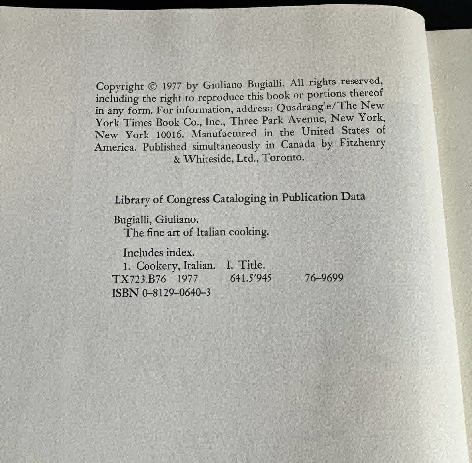 The Fine Art of Italian Cooking by Giuliano Bugialli 1977 [Book 314]