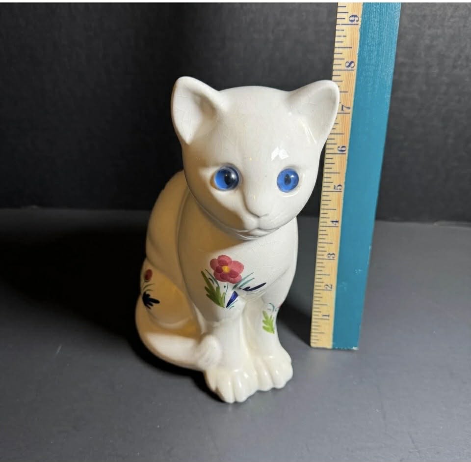 Marked Vintage Hand Painted Cat Figure with Craising [Item 819]