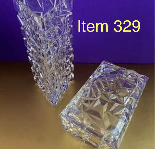 Tiffany & Co. Rock Cut Crystal Keepsake Box with Lid 7.5” Triangle Vase [329]