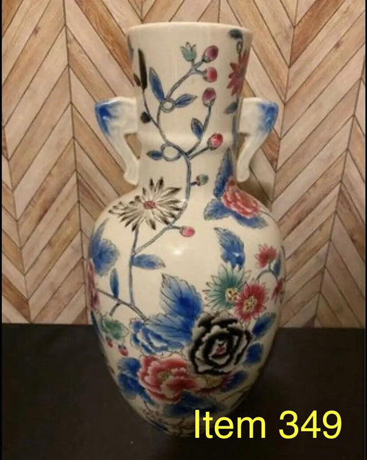 Oriental Hand Painted White Vase 12” [Item 349]