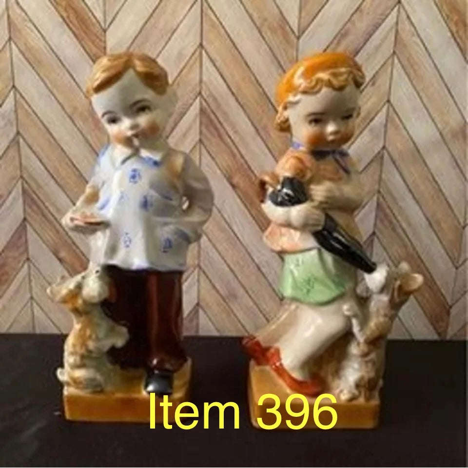 Japanese Hand painted Playful Boy and Girl Figurines [Item 396]