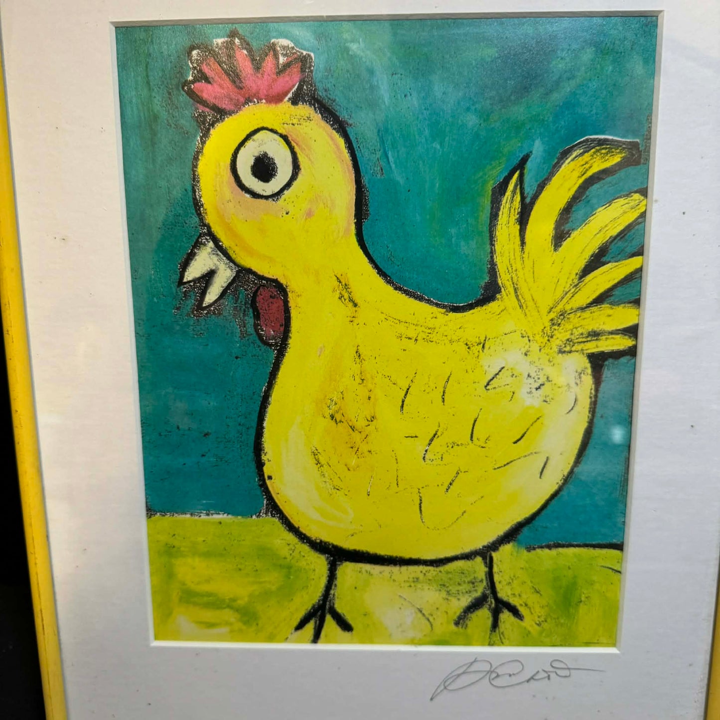 Colorful Chicken Art in Yellow Frame [Art 415]