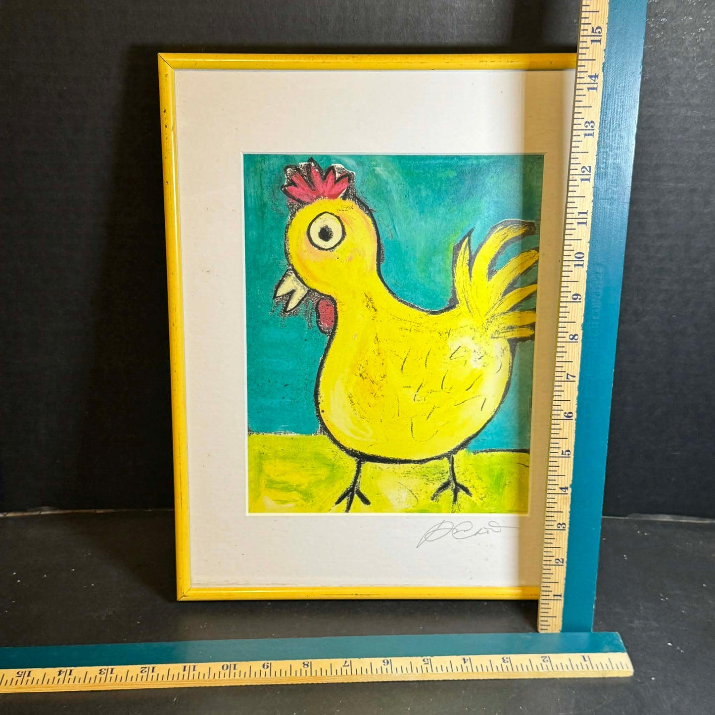 Colorful Chicken Art in Yellow Frame [Art 415]