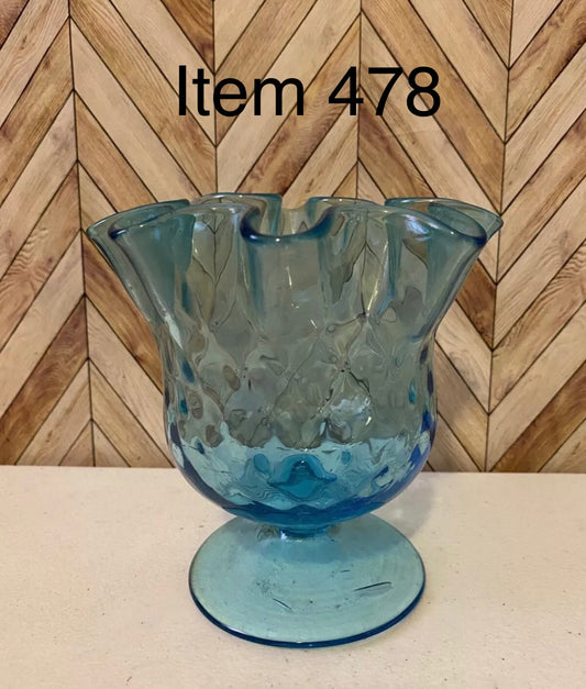 Blue Vintage Ruffled Glass Decorative Candy Dish [Item 478]