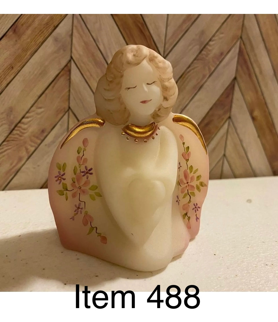 Signed Walton, Fenton Satin Glass Hand Painted Guardian Angel [Item 488]