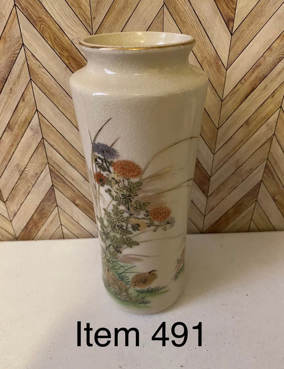 11" Otagiri Japanese Vintage Flower Vase "Two Pheasants on a Run" [491]