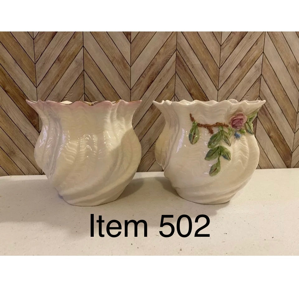 Two Belleek Irish Decorative Dishes - One marked Millenium 2000 [Item 502]