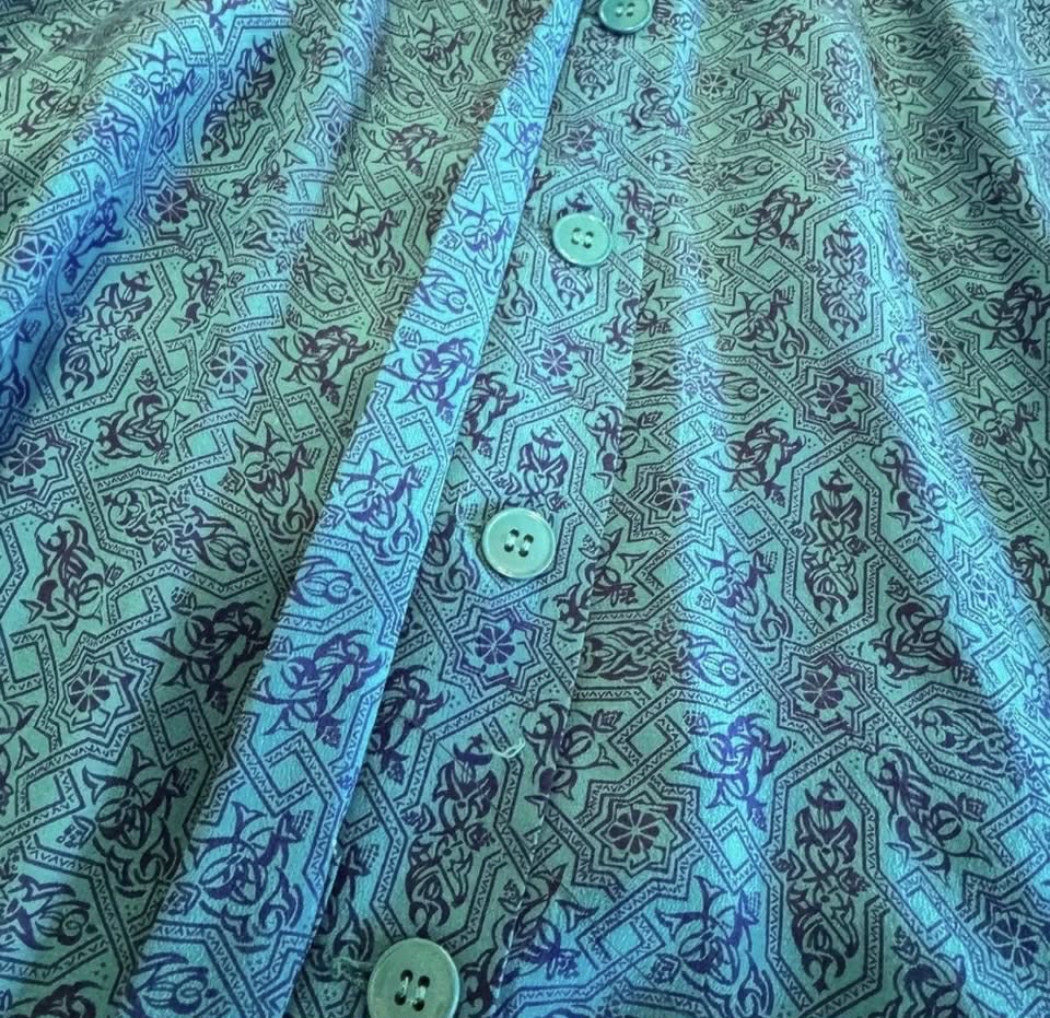 Liz Claiborne Blue Patterned Silk Dress, Petite 8 [Clothing 510]