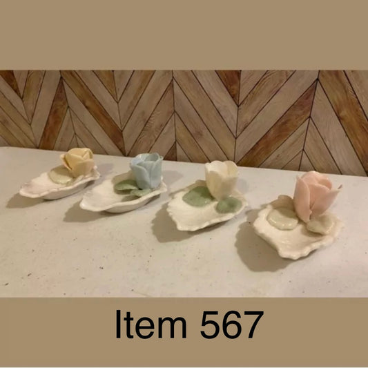 Four 2" Flower Bud Small Candle Stick Holders [Item 567]