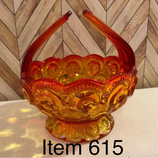 Sunrise Moon and Stars Ruby and Yellow Amerina Glass Open Handle Basket [615]