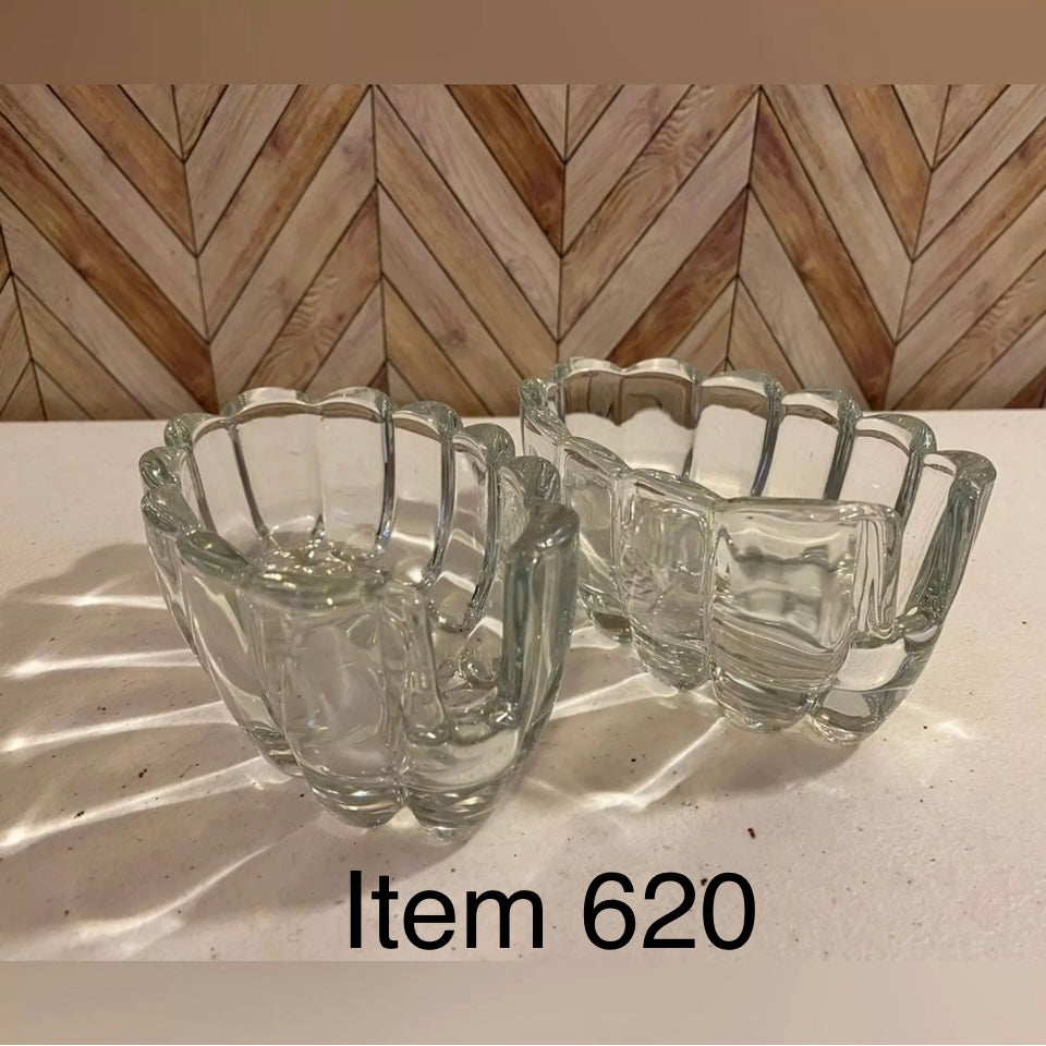 Vintage Princess House #438 Spoon/Fork Utensil Glass Dish Pair [Item 620]