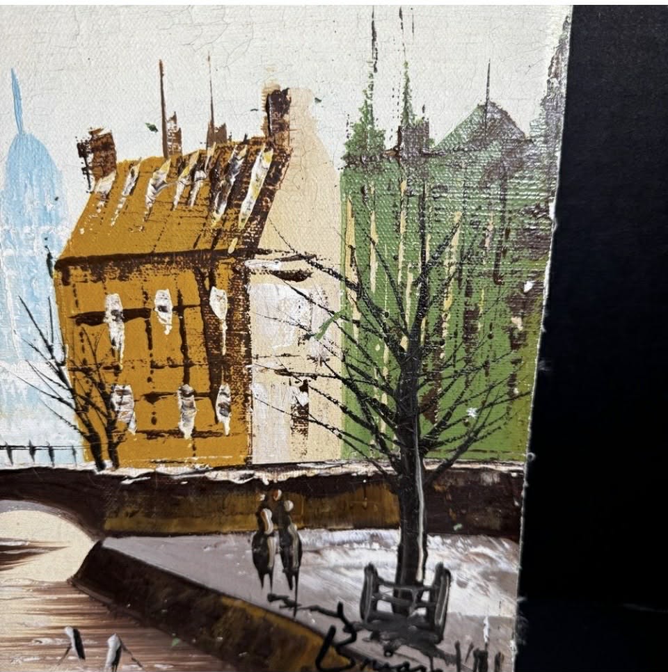 Quaint Canal Side Town Painted on Canvas with Boardback Mount by "Brian" [064]