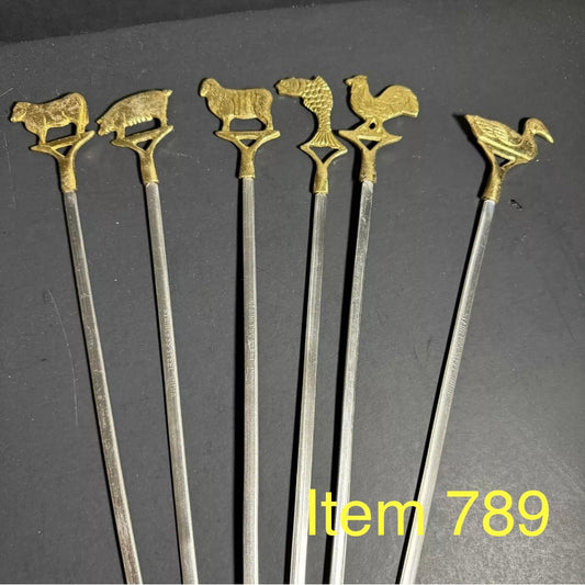 Brass Top Animal Themed Skewers, Set of 6 [Item 789]