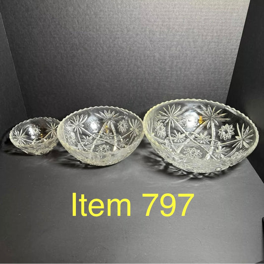 Vintage Anchor Hocking 'Star of David' Glass Nesting Bowl Set of 3 [Item 797]
