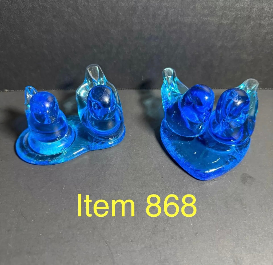 Vintage SIGNED Leo Ward 1928, Other 1994 Glass Blue Birds of Happiness [868]