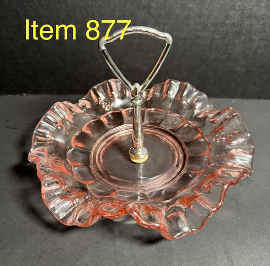 Vintage Pink Glass Snack Server [Item 877]